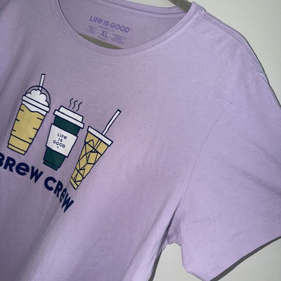 Life Is Good Crusher Lite Short Sleeve T-Shirt Purple Brew Crew Coffee XL - Picture 3 of 6